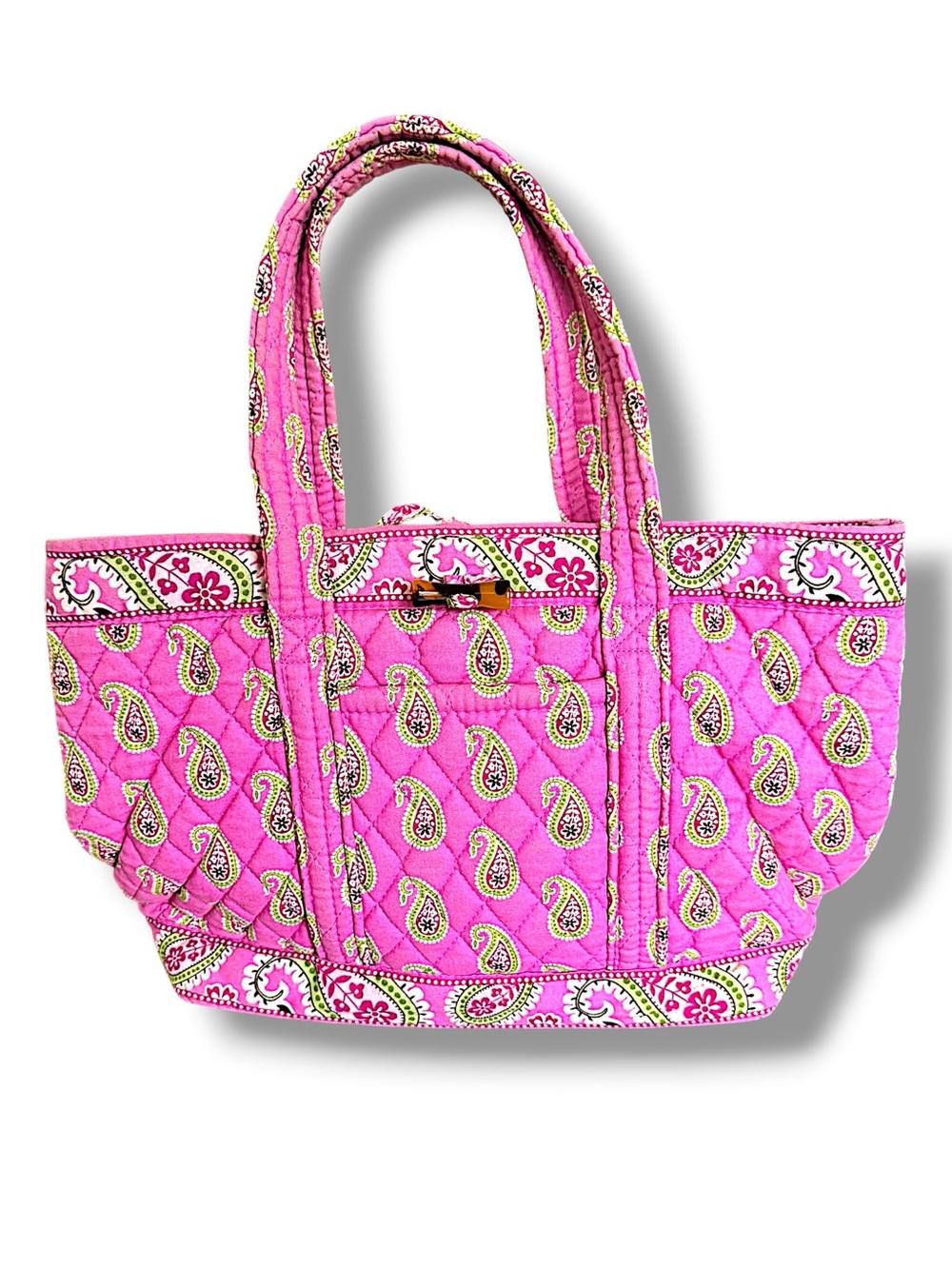 Vera Bradley Bermuda Pink Retired Small Quilted Tote Bag Tortoise Shell closure - Picture 1 of 5